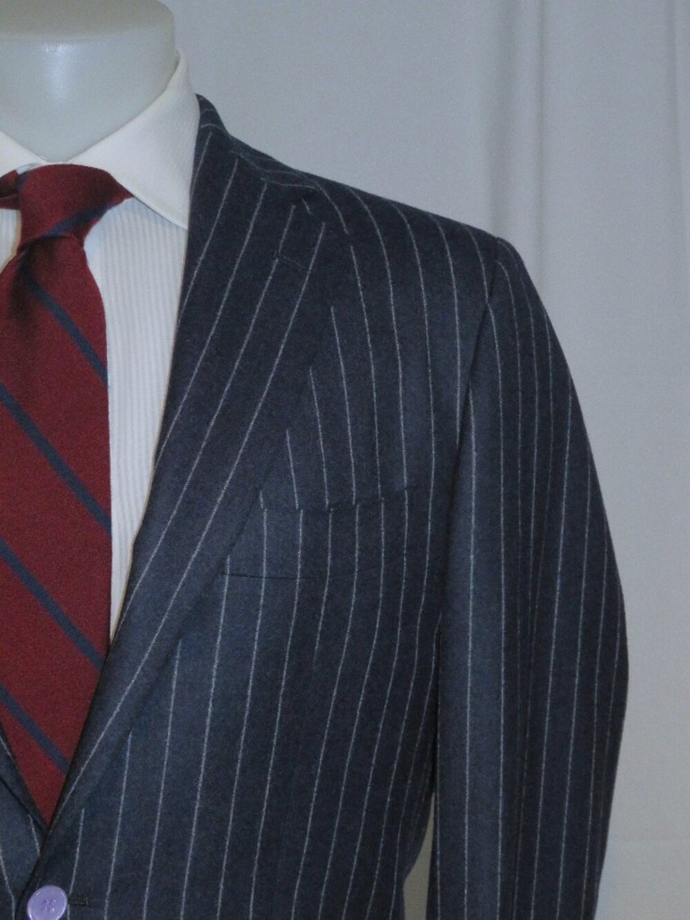 Tincati x Partenopea Bespoke Super 120 Blue Chalk Stripe Two Button Suit 40R